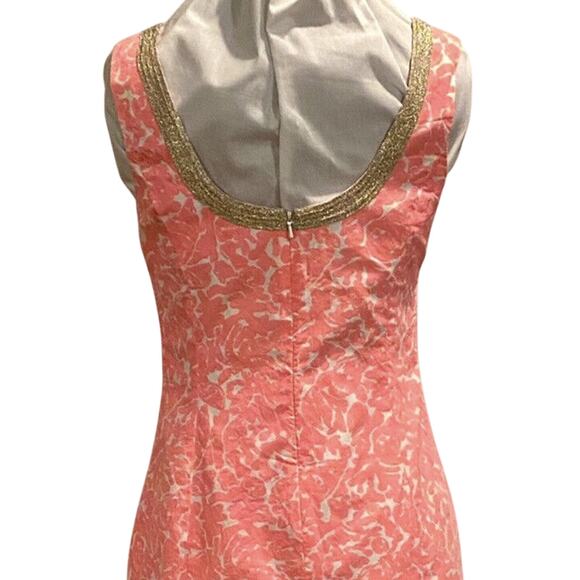 Lilly Pulitzer Janice Coral Pink White Shift Dress Gold Embroidered V Neck Sz 2 - Picture 4 of 11